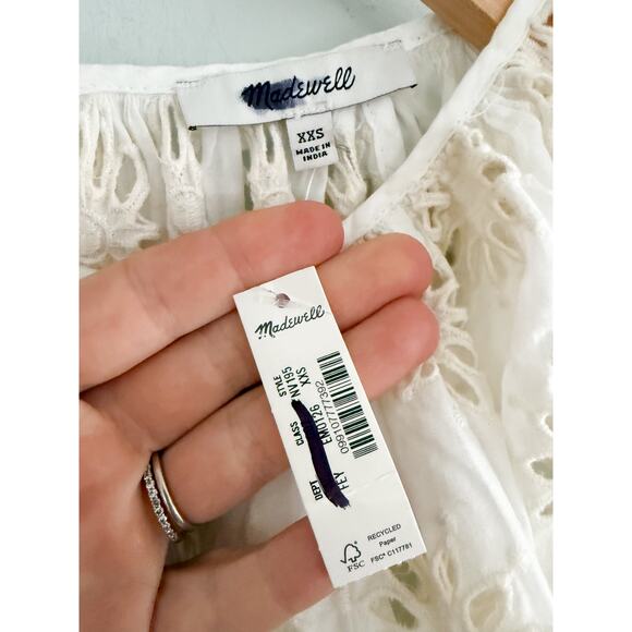 Madewell | NWT Embroidered Shirred Puff-Sleeve Top in Floral Eyelet | Sz XXS - Picture 5 of 10